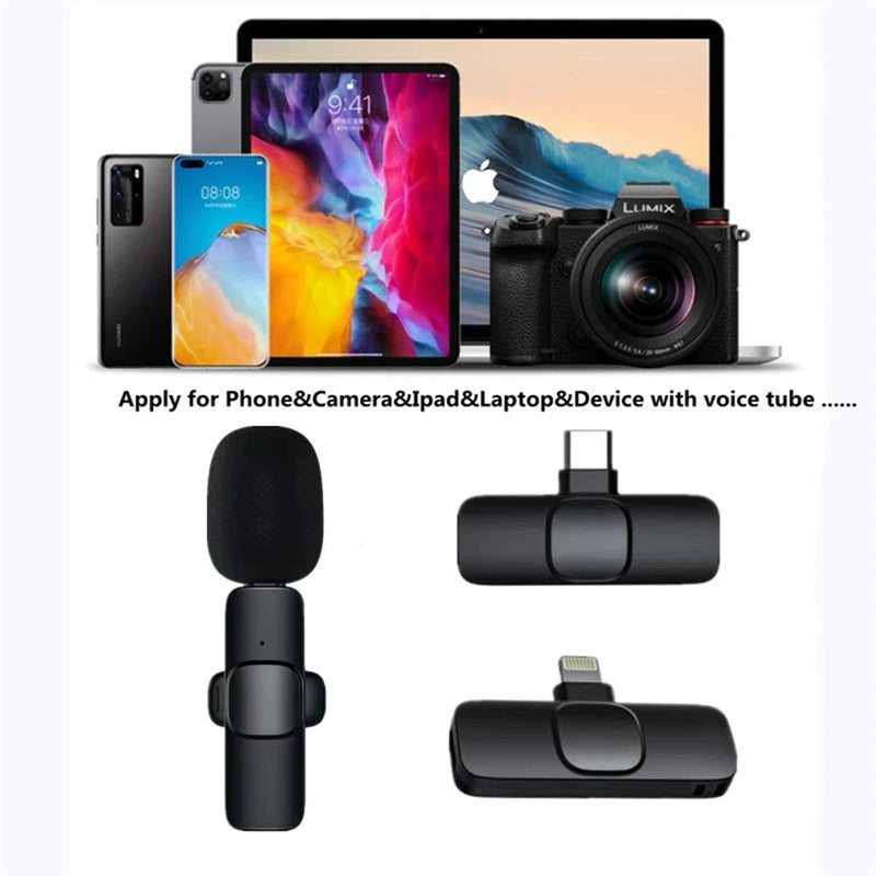 Microfone portátil sem fio Lavalier, gravação de vídeo áudio, mini microfone para iPhone, Android, PC, câmera, ao vivo, jogos, telefone, novo