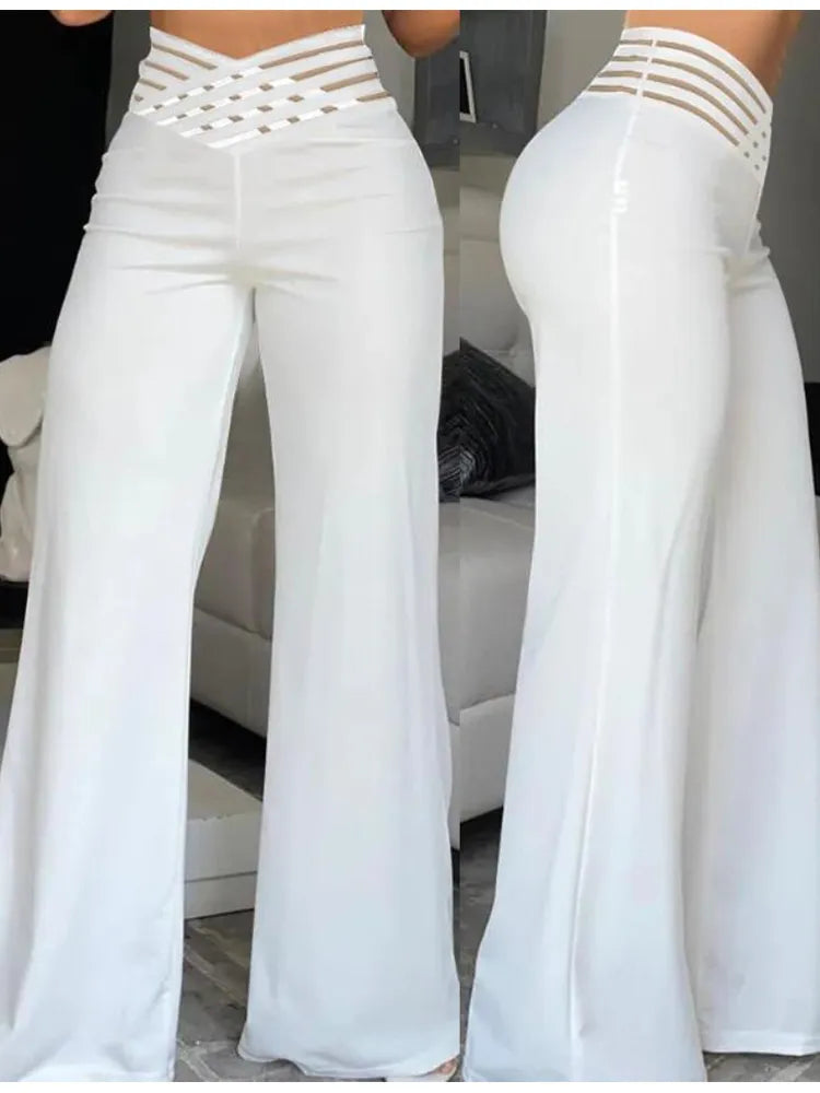 Elegante calça de cintura alta, casual do escritório, moda