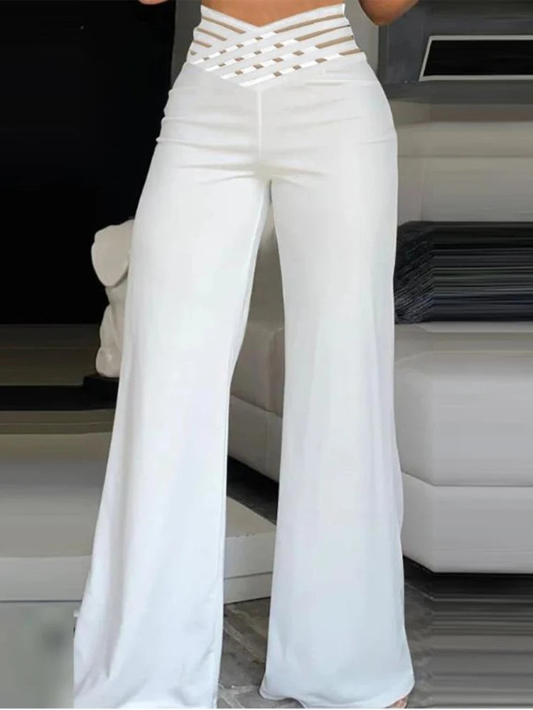 Elegante calça de cintura alta, casual do escritório, moda