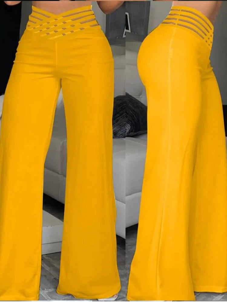 Elegante calça de cintura alta, casual do escritório, moda