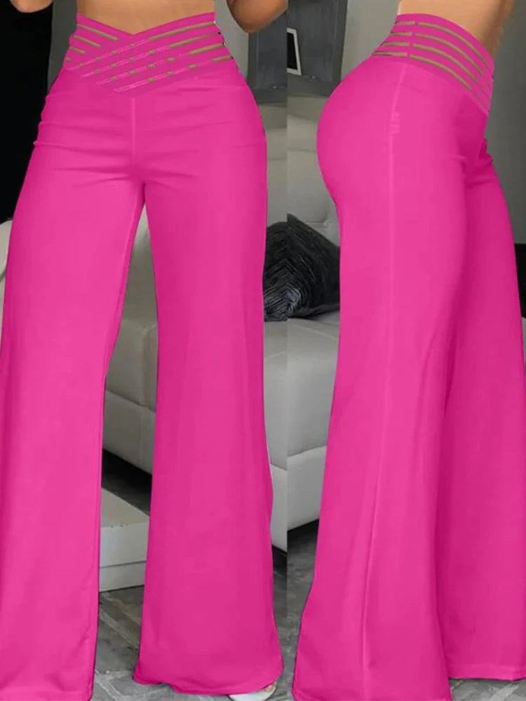 Elegante calça de cintura alta, casual do escritório, moda