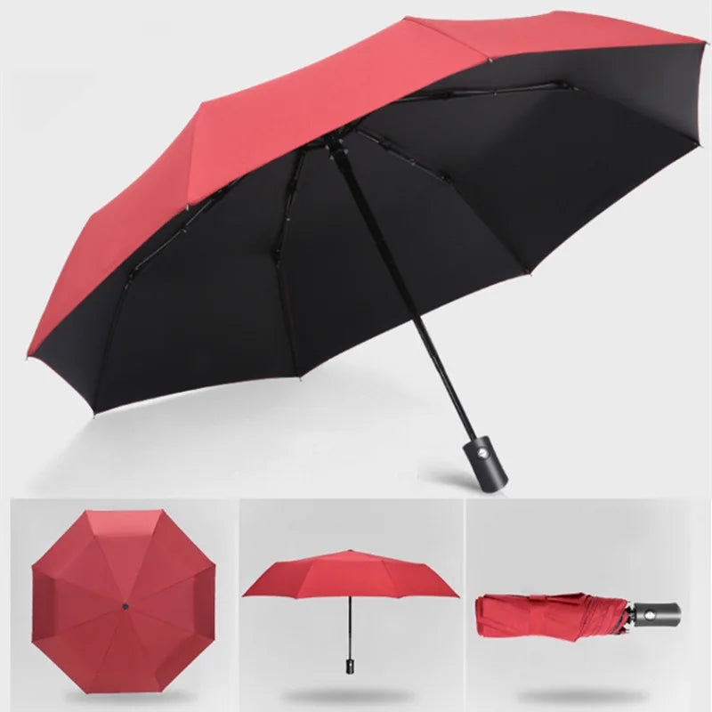 Guarda-chuva automático para homens e mulheres, guarda-sol, anti-UV, 3 dobráveis, resistente ao vento, automático, grande, à prova de vento, 8 costelas