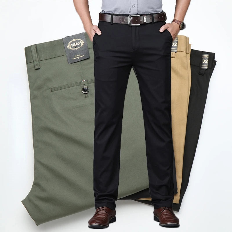 Calça casual de algodão reto masculina, verde, preta, caqui, roupa de marca, 2024