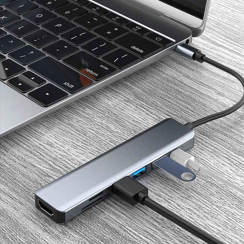 Divisor USB Tipo C HUB, Adaptador Laptop, Macbook Air M1, iPad Pro, RJ45, HDMI