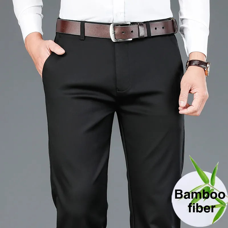 Calça casual masculina de fibra de bambu, estilo clássico