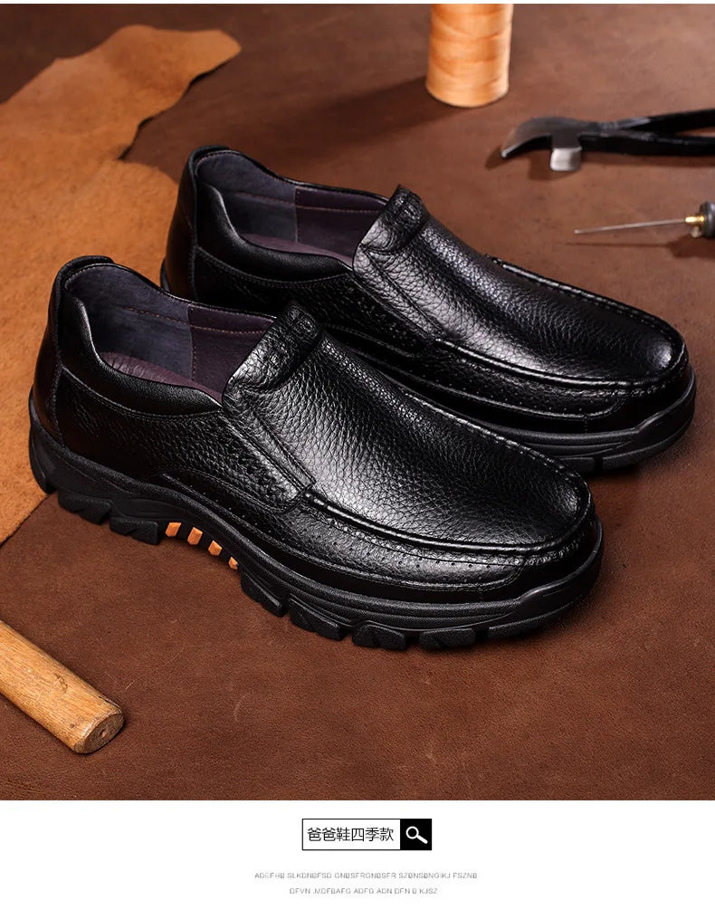 Mocassins de couro artesanal masculino, sola macia, confortável, antiderrapante, slip-on, negócios, dirigindo, casual, elegante