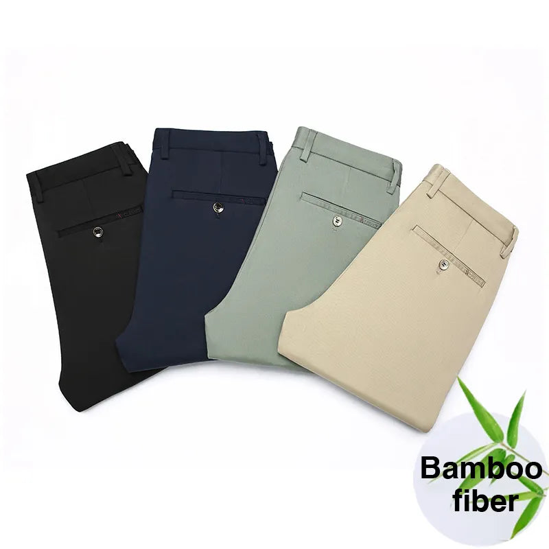 Calça casual masculina de fibra de bambu, estilo clássico