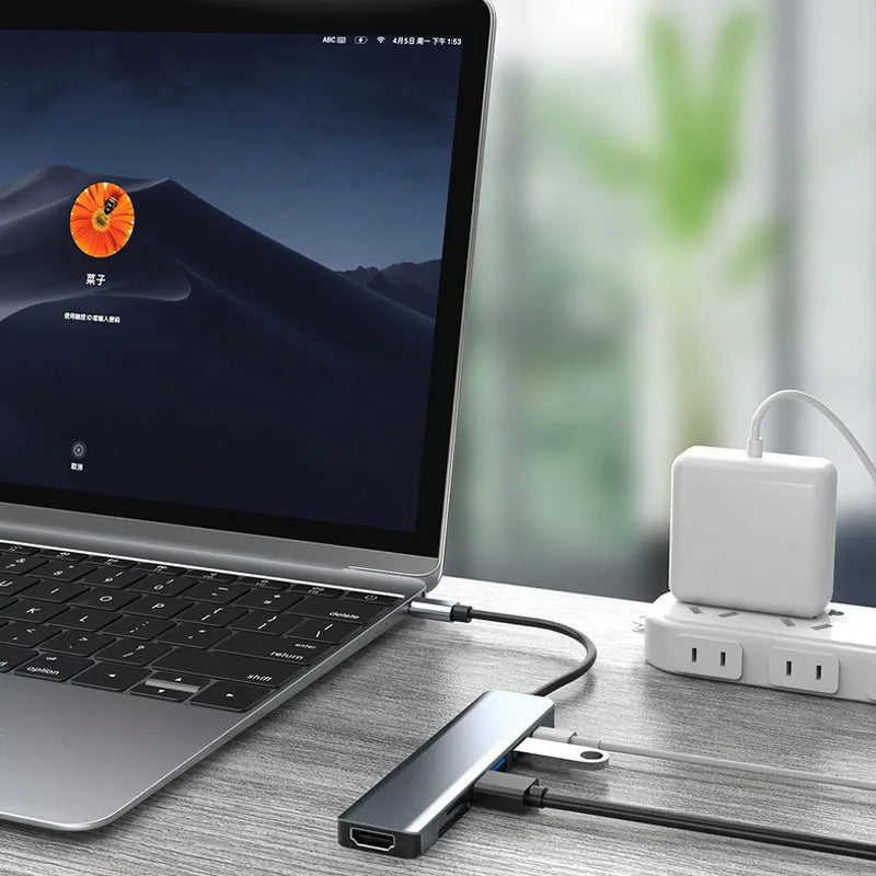 Divisor USB Tipo C HUB, Adaptador Laptop, Macbook Air M1, iPad Pro, RJ45, HDMI