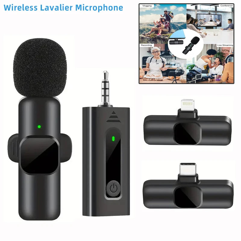 Microfone portátil sem fio Lavalier, gravação de vídeo áudio, mini microfone para iPhone, Android, PC, câmera, ao vivo, jogos, telefone, novo