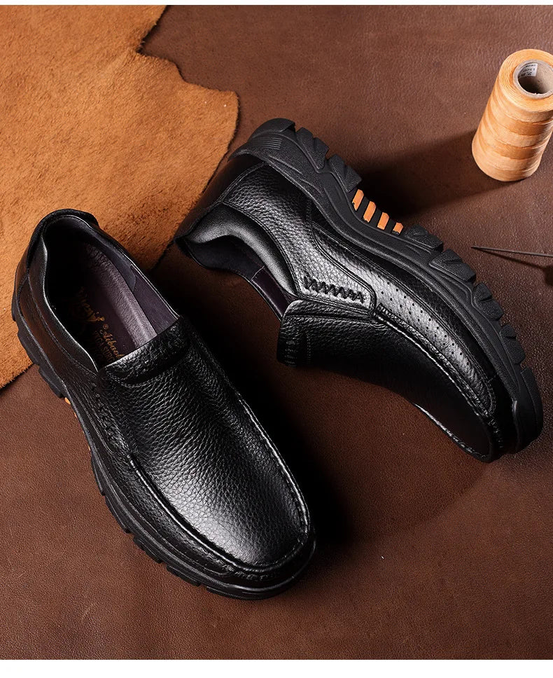 Mocassins de couro artesanal masculino, sola macia, confortável, antiderrapante, slip-on, negócios, dirigindo, casual, elegante