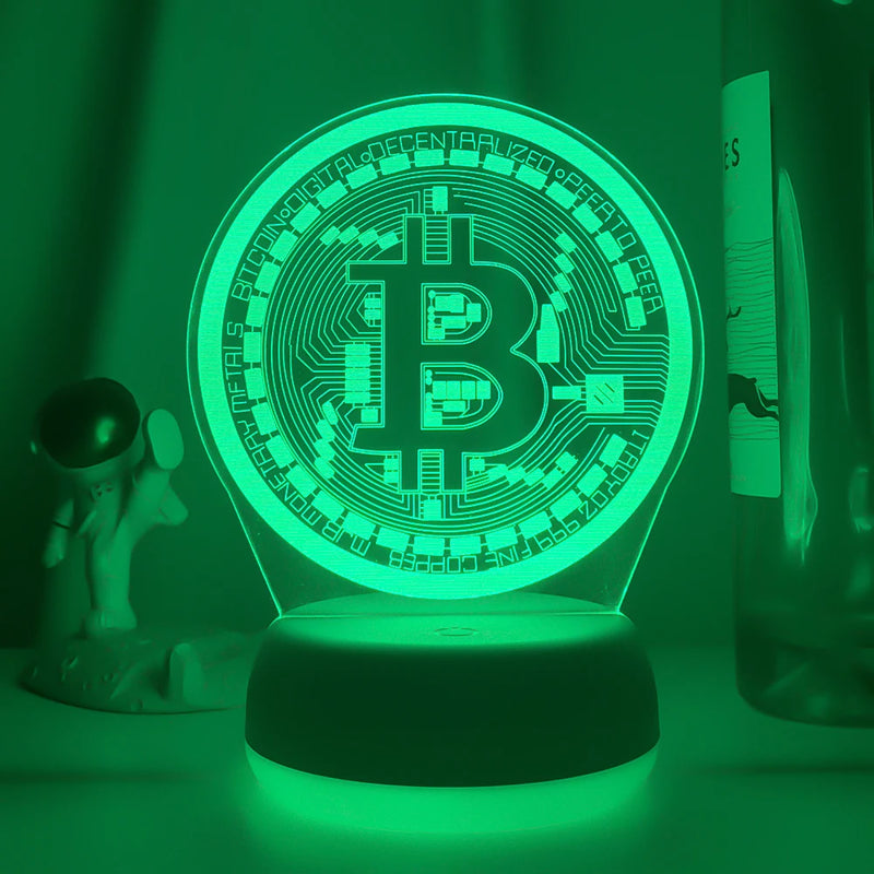 Acrílico LED Night Light Bitcoin para Quarto 3d