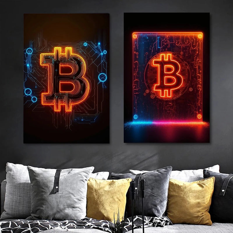 Moderno Abstrato Neon Estilo Bitcoin e Ethereum Diamante Pintura Diy Ponto Cruz Kit Bordado 5D Diamond Mosaico Home Decor G