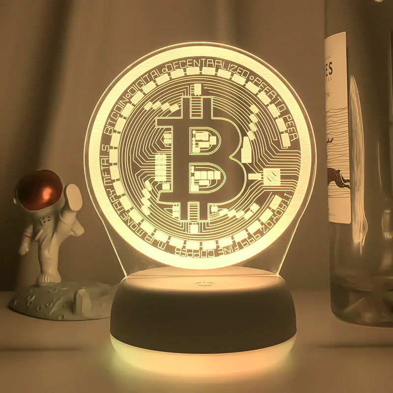 Acrílico LED Night Light Bitcoin para Quarto 3d