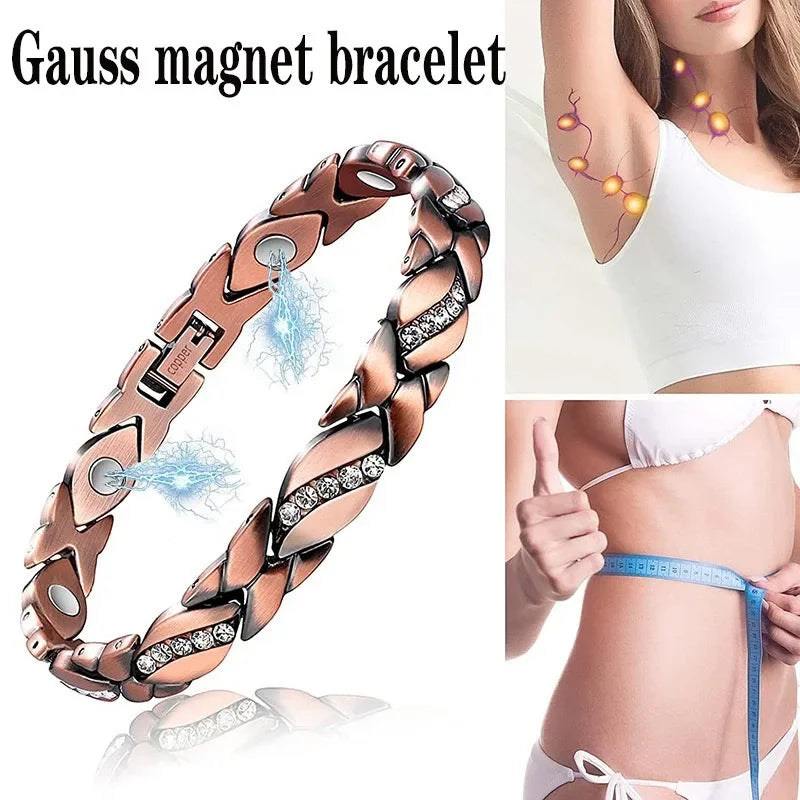 Pulseiras Terapêutica magnética Arthritis para Mulheres, Aço Titanium Saúde Pulseira com Cristal, Jóias da moda