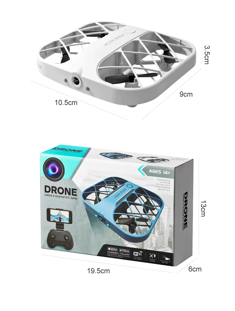 Drones com Câmera  H107, 8K, WiFi, FPV, Controle Remoto, Siga-Me o Modo