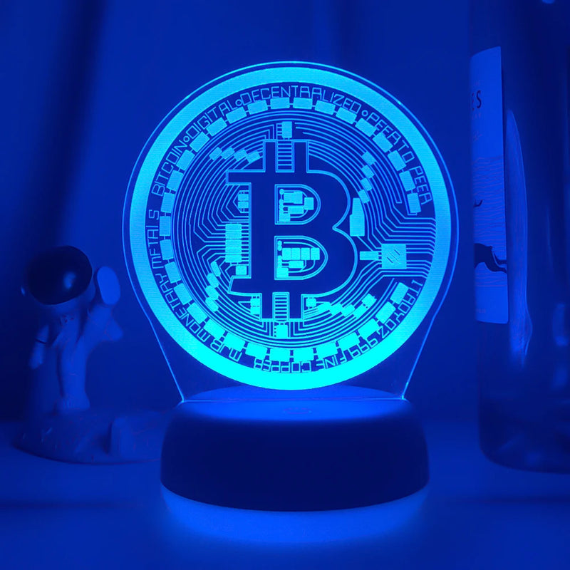 Acrílico LED Night Light Bitcoin para Quarto 3d