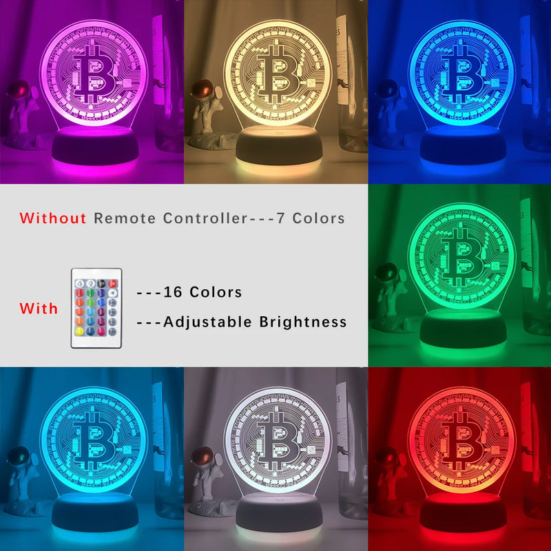 Acrílico LED Night Light Bitcoin para Quarto 3d