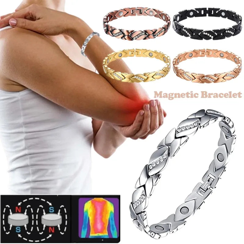 Pulseiras Terapêutica magnética Arthritis para Mulheres, Aço Titanium Saúde Pulseira com Cristal, Jóias da moda