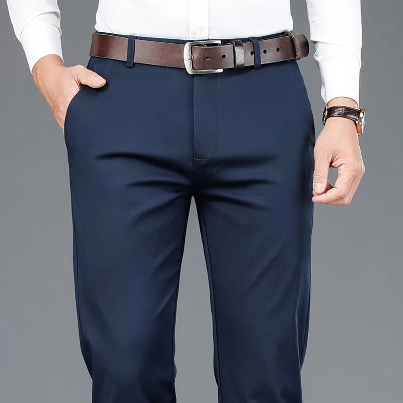 Calça casual masculina de fibra de bambu, estilo clássico