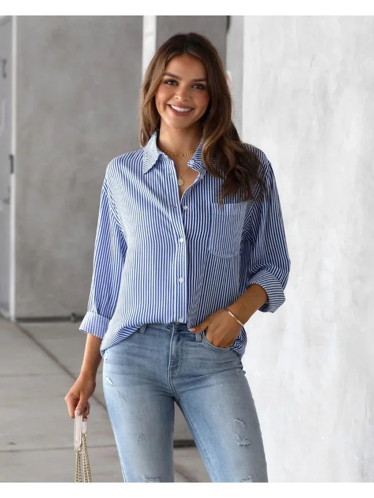 Blusa listrada para mulheres, tope para Mulheres elegantes